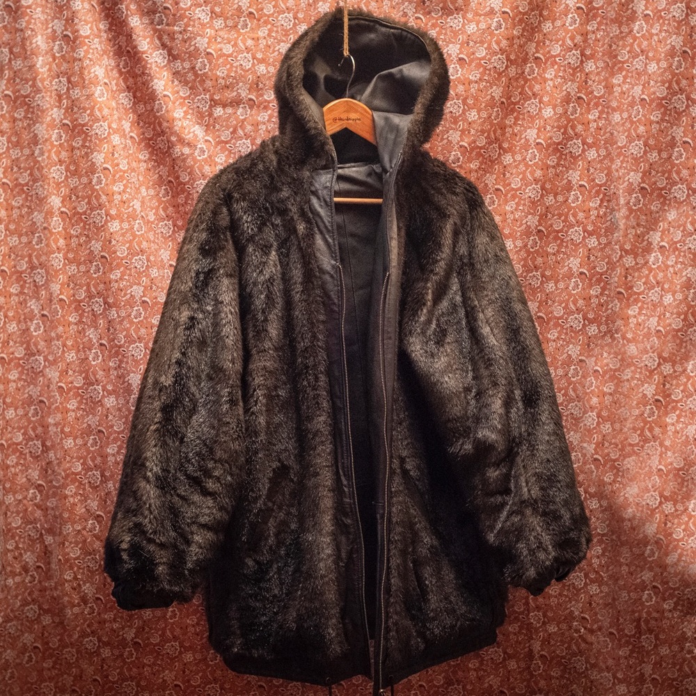 Oversized Reversible Faux Fur / Leather Jacket